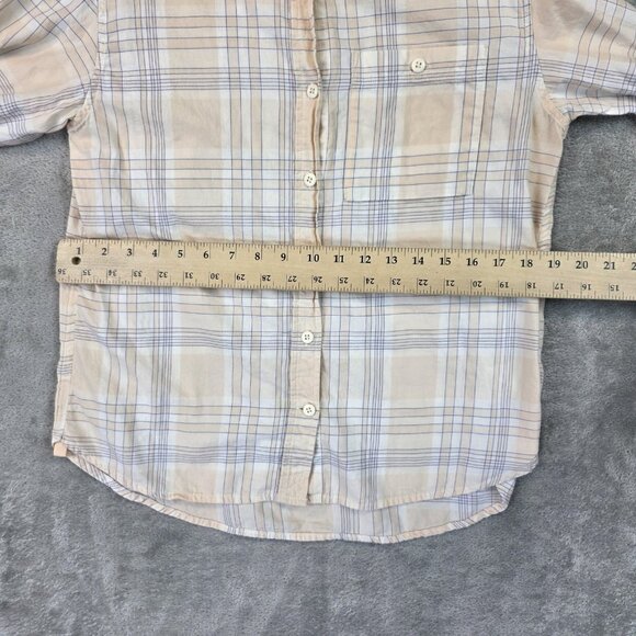 REI Co Op Shirt Womens Small Peach Blue Plaid Long Sleeve Button Front Cotton - Picture 6 of 10